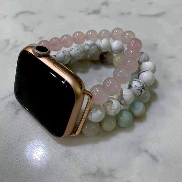 38/40mm Gemstone Apple Watch band. Pink Quartz, white howlite and amazonite. - Picture 1 of 2
